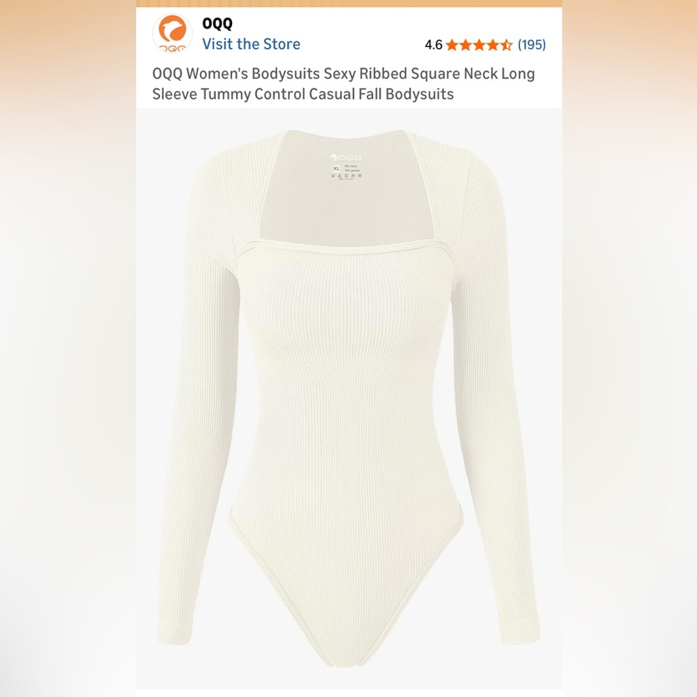 OQQ Cream Ribbed Square Neck Bodysuit